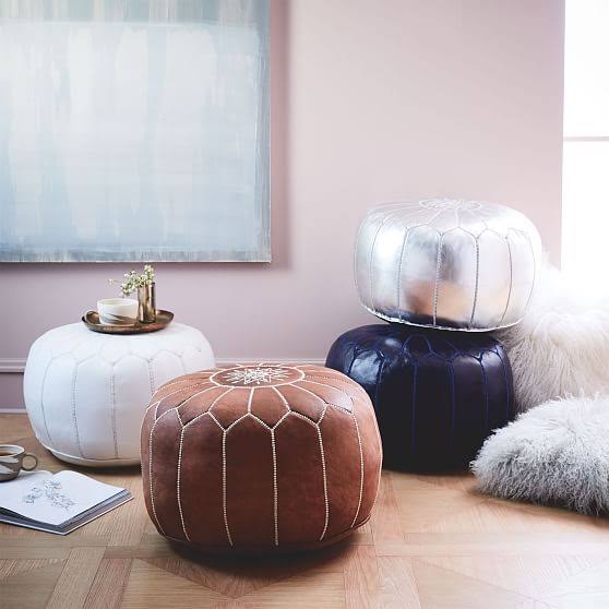 White Leather Pouf C9678