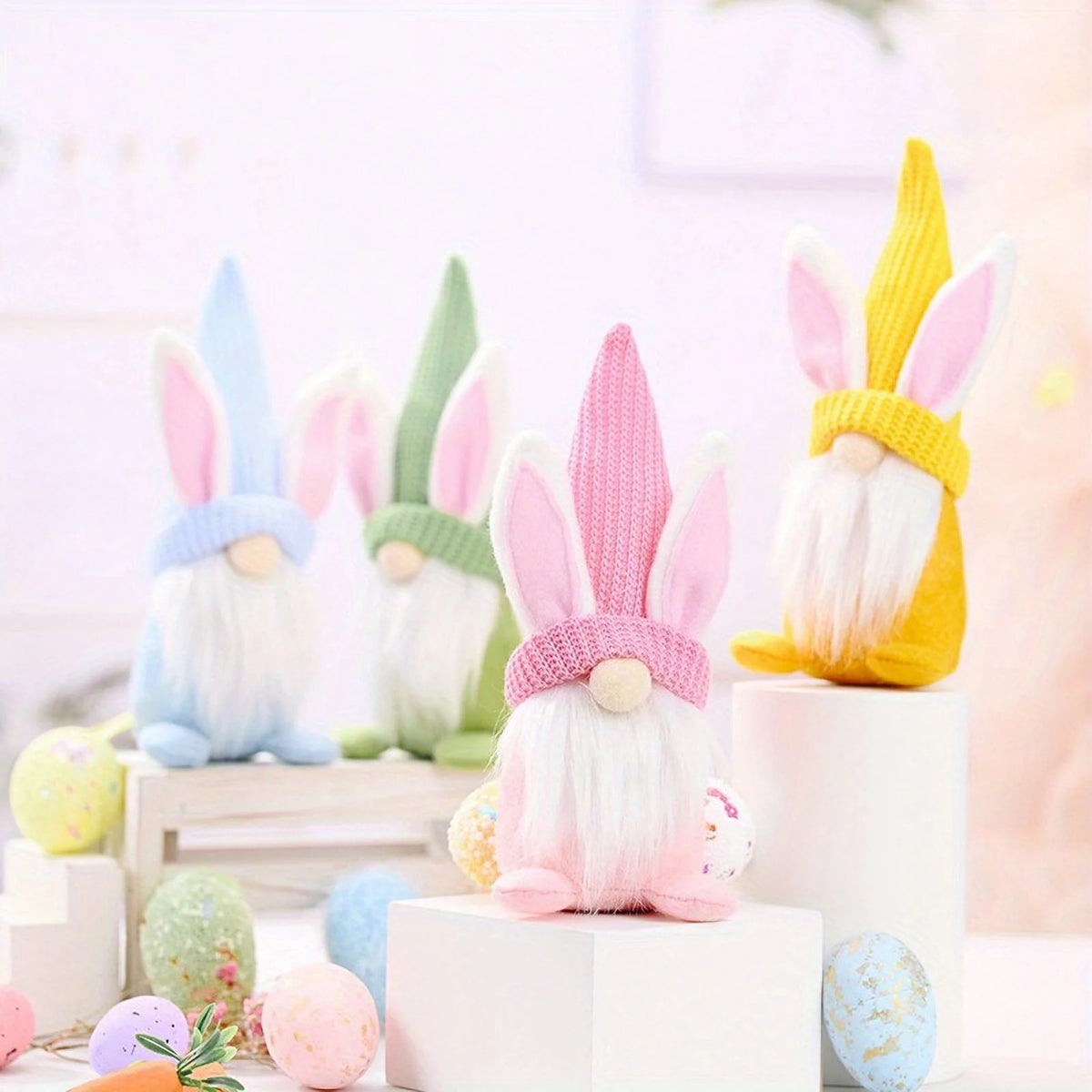 Easter Gnomes Decorations, 2 Pack Bunny Tiered Tray Plush Gnome Decor Handmade Swedish Tomte Elfs Dwarf Rabbit Doll F577490