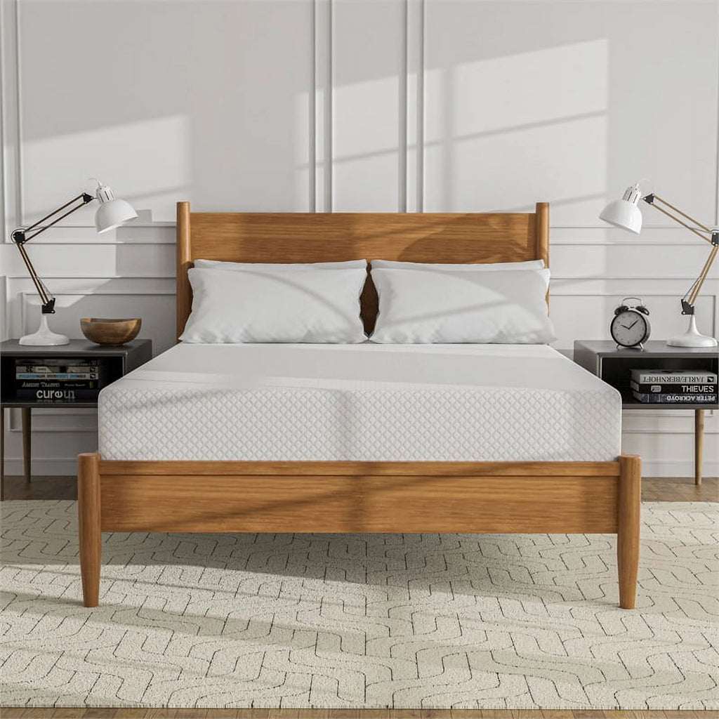 Solid Wood Queen Platform Bed with 8 Memory Foam Mattress A27187