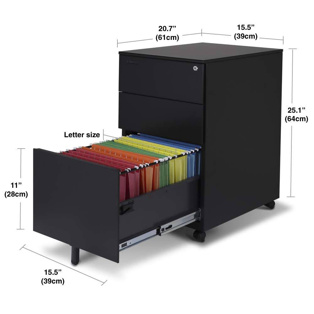 Black 3 Drawer Metal File Cabinet with Lock H565