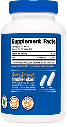 Biotin 10,000mcg Vitamin Supplement, 240 Capsules F4614
