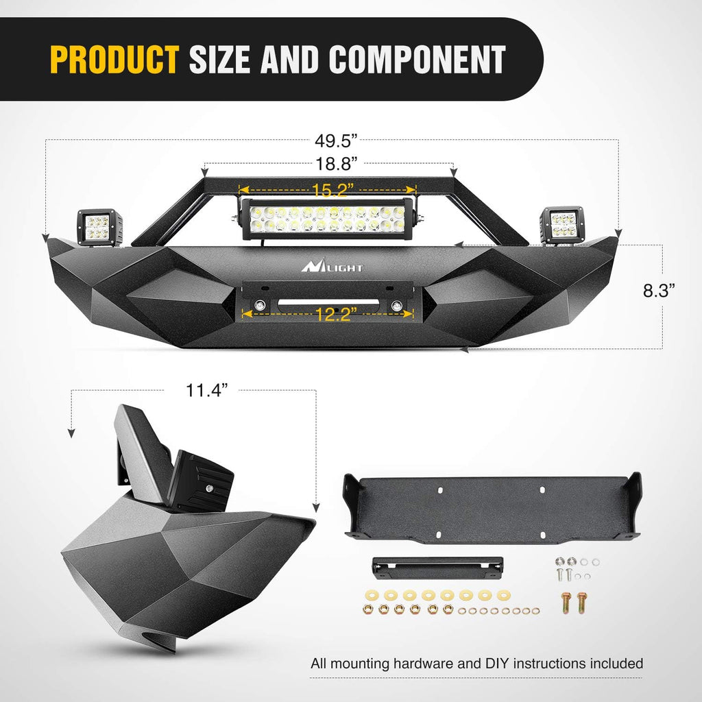 Front Bumper with Winch Plate with 72W LED Light Bar and 2 x 18W LED Work Light Pod T63463