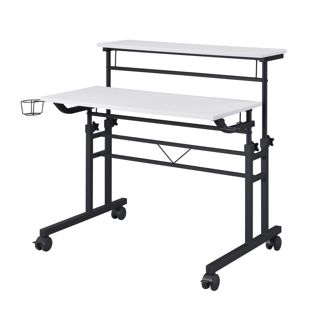 White Height Adjustable Rolling Writing Desk with Moveable Shelf A153977