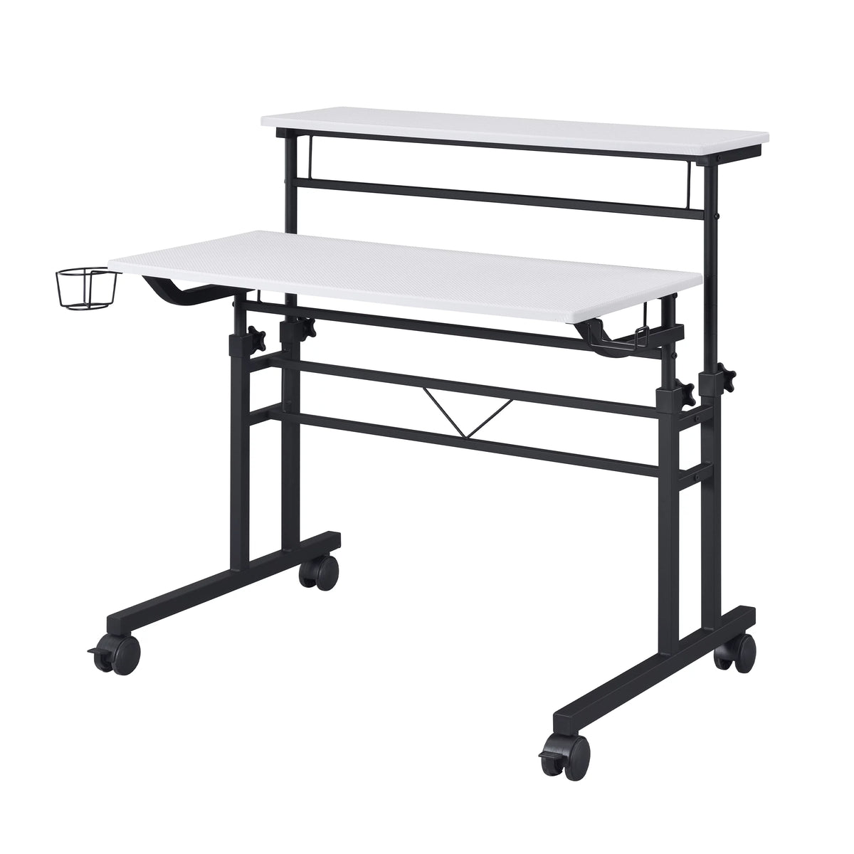 White Height Adjustable Rolling Writing Desk with Moveable Shelf A153977
