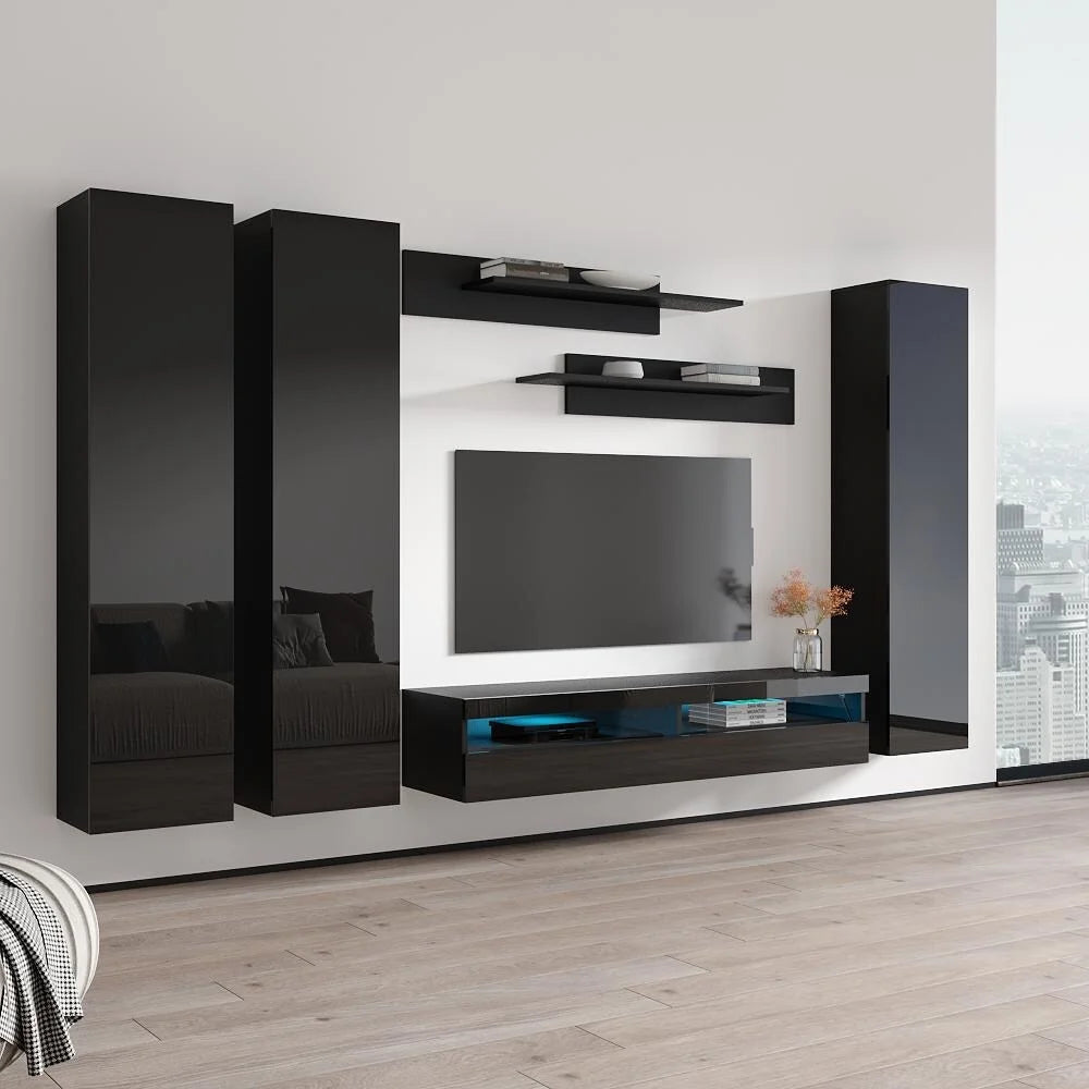 Black Wall Mounted Floating Entertainment Center T51863