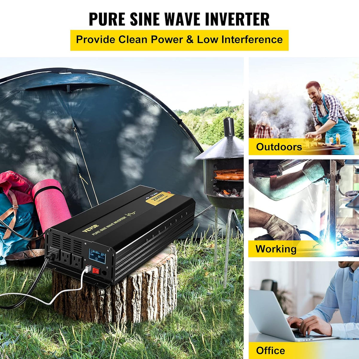 2500 Watt Pure Sine Wave Power Inverter, DC 12V to AC 120V, with USB Port and Remote Controller O855261