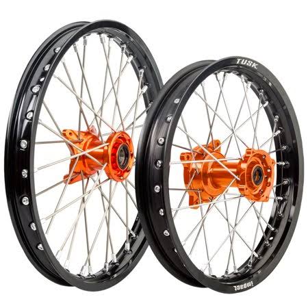 Black Rim Silver Spoke Orange Hub Front and Rear Wheel L24821