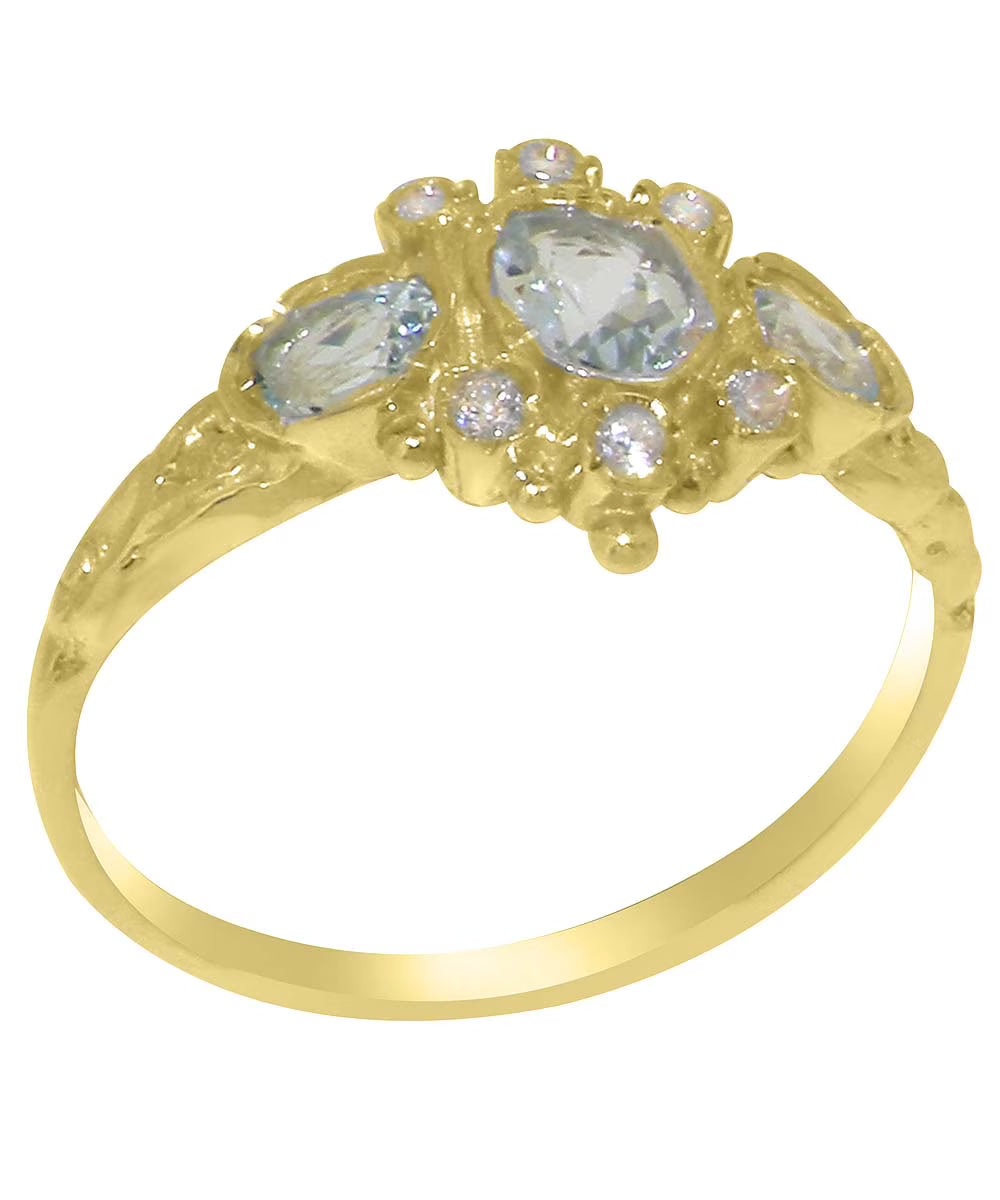 9k Yellow Gold Natural Aquamarine & Diamond Womens Engagement Ring V65114
