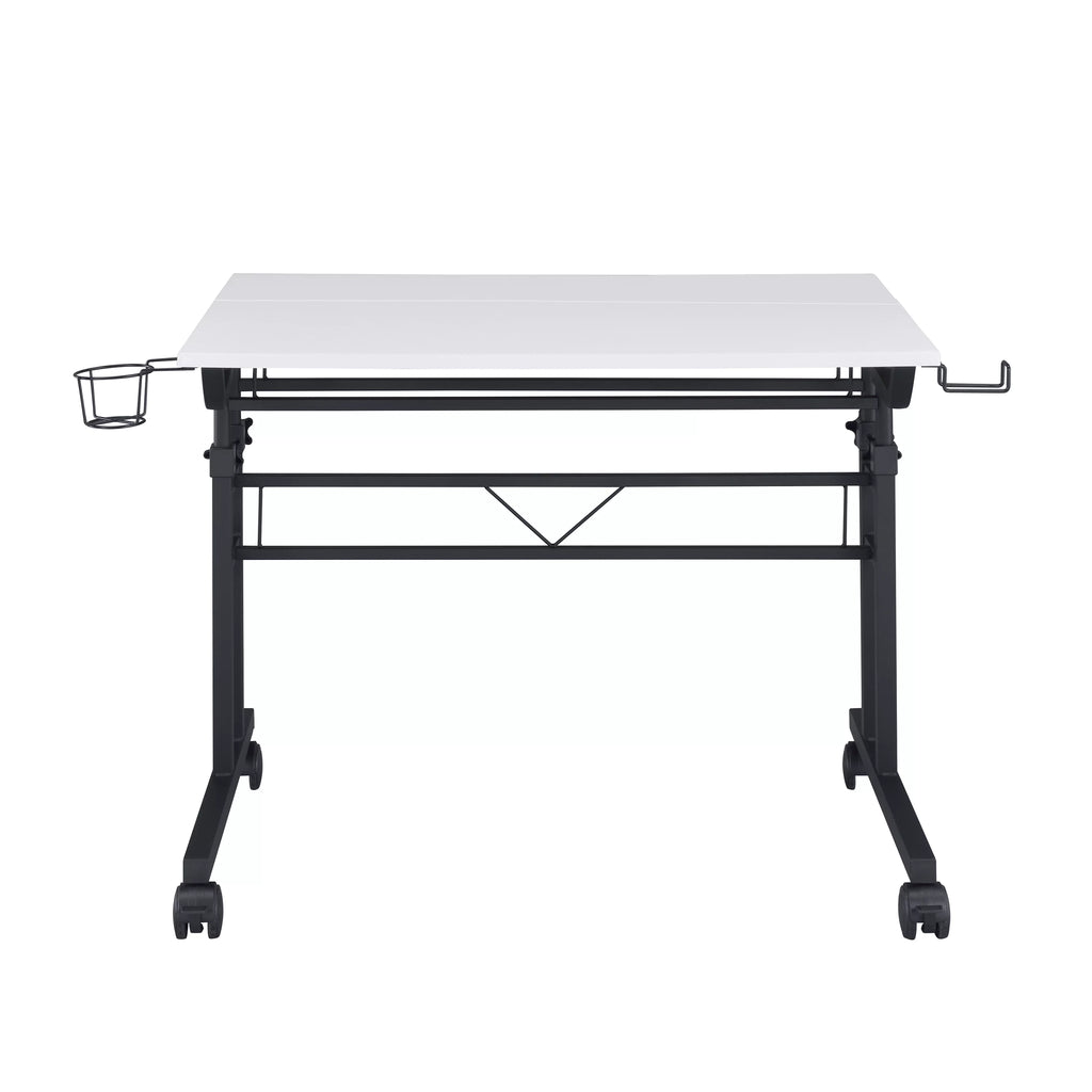 White Height Adjustable Rolling Writing Desk with Moveable Shelf A153977
