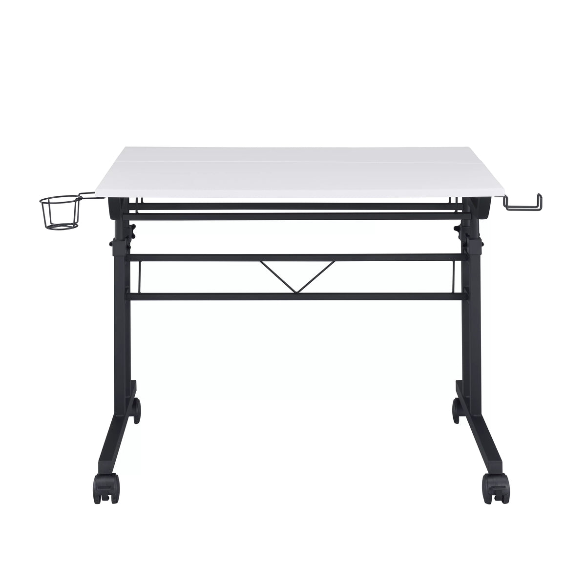 White Height Adjustable Rolling Writing Desk with Moveable Shelf A153977