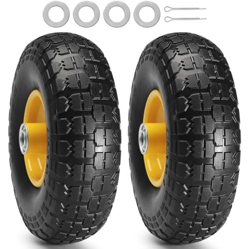 10-Inch Solid Rubber Flat Free Tubeless Tires and Wheels, 2-Pack J723