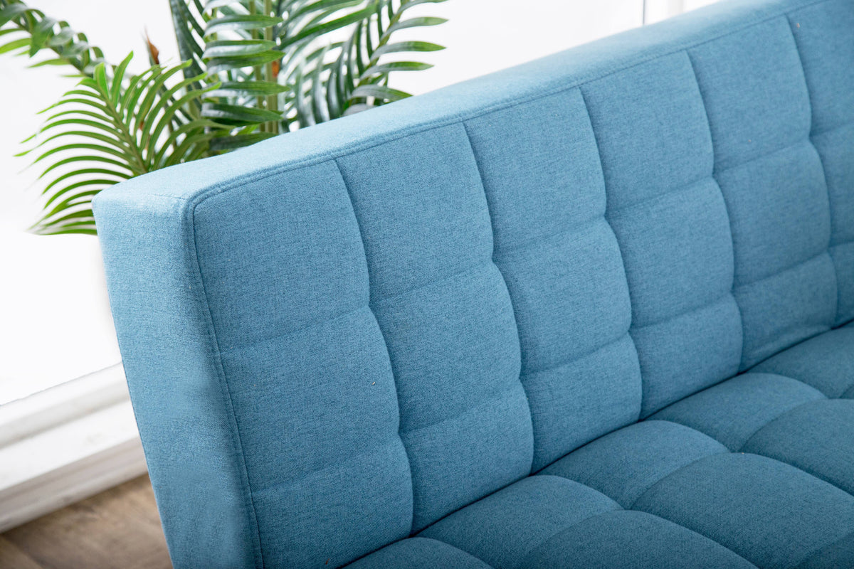 Blue Tufted Fabric Convertible Sofa Futon J6155