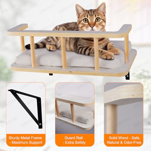 Natural Wood Cat Wall Shelves with 5 Steps P62209