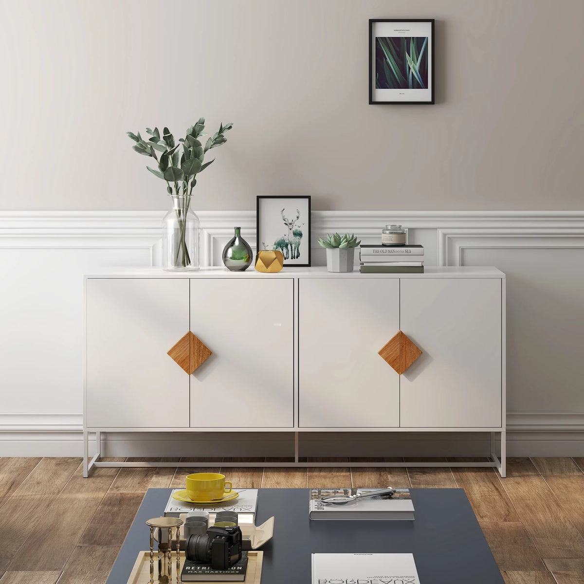White Storage Sideboard Cabinet with 4 Doors A3188