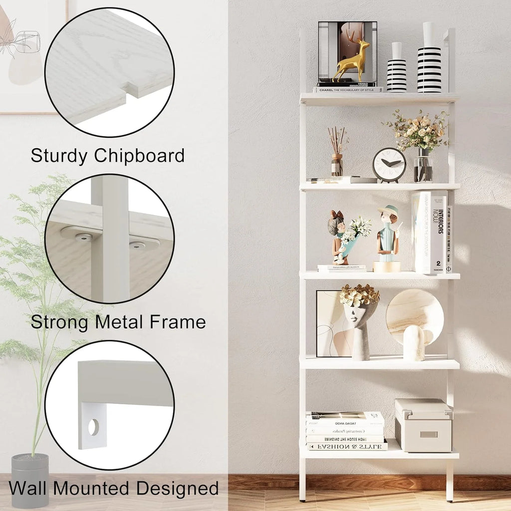 White 5-Tier Wood Ladder Shelf W349346