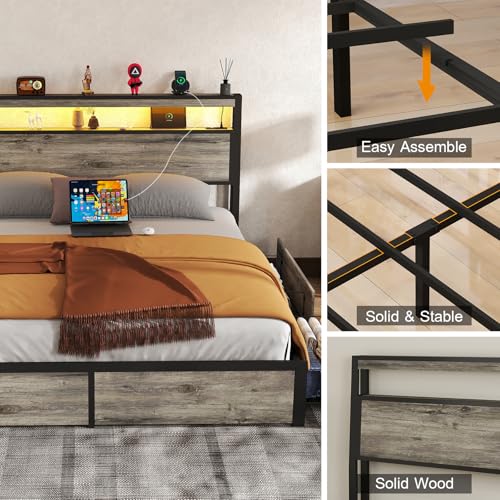 Queen Bed Frame with Storage Headboard and 4 Drawers H51203