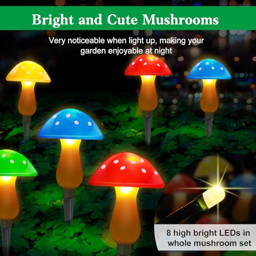 Solar Powered Mushroom Stake Lights with 8 Lights and 8 Modes D187