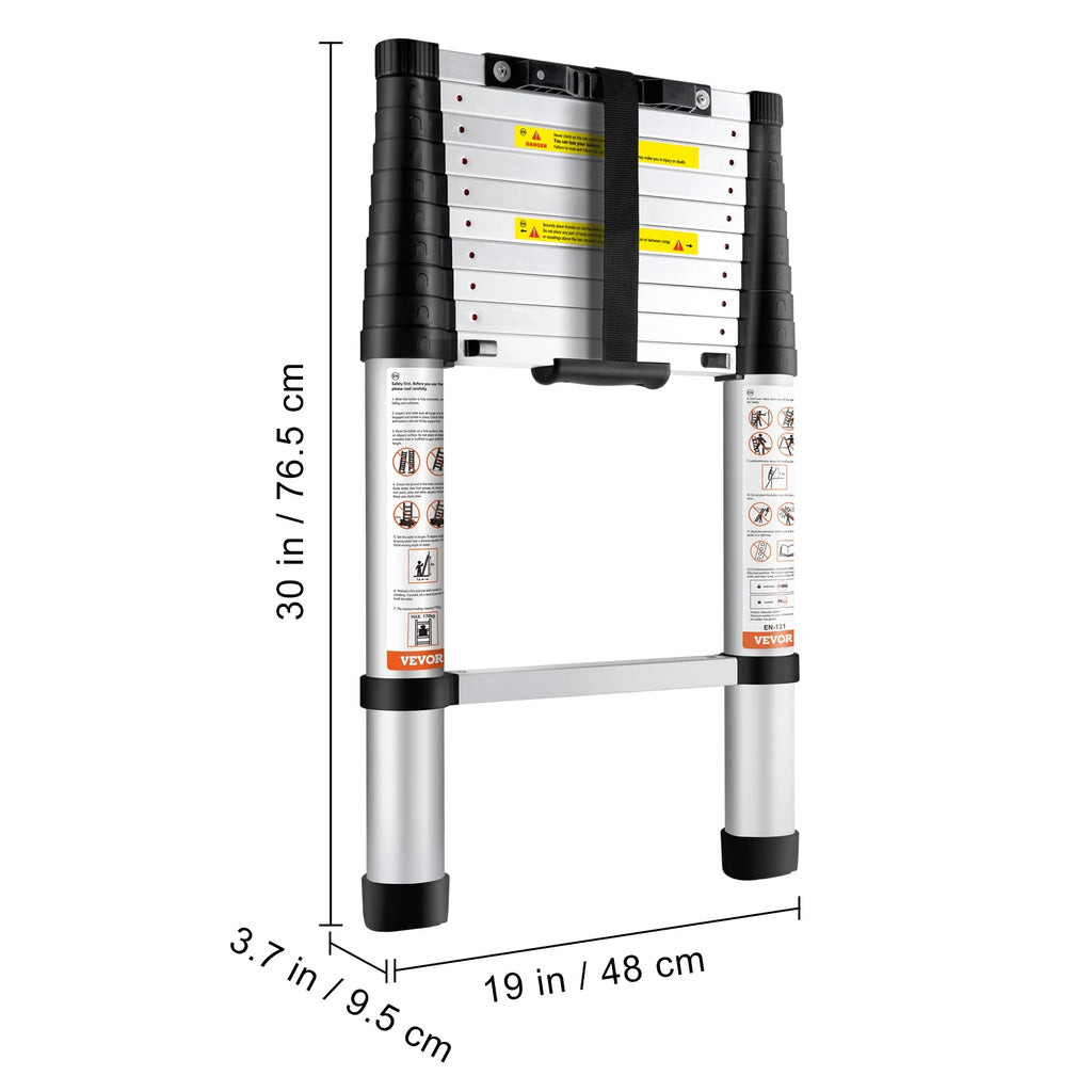 10.5FT Aluminum Telescoping Ladder 375lbs Load Capacity A4613