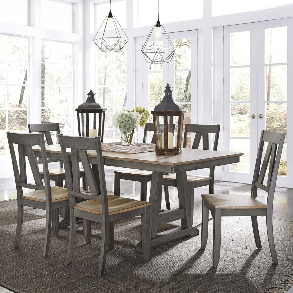 Gray 7 Piece Trestle Table Set O809150