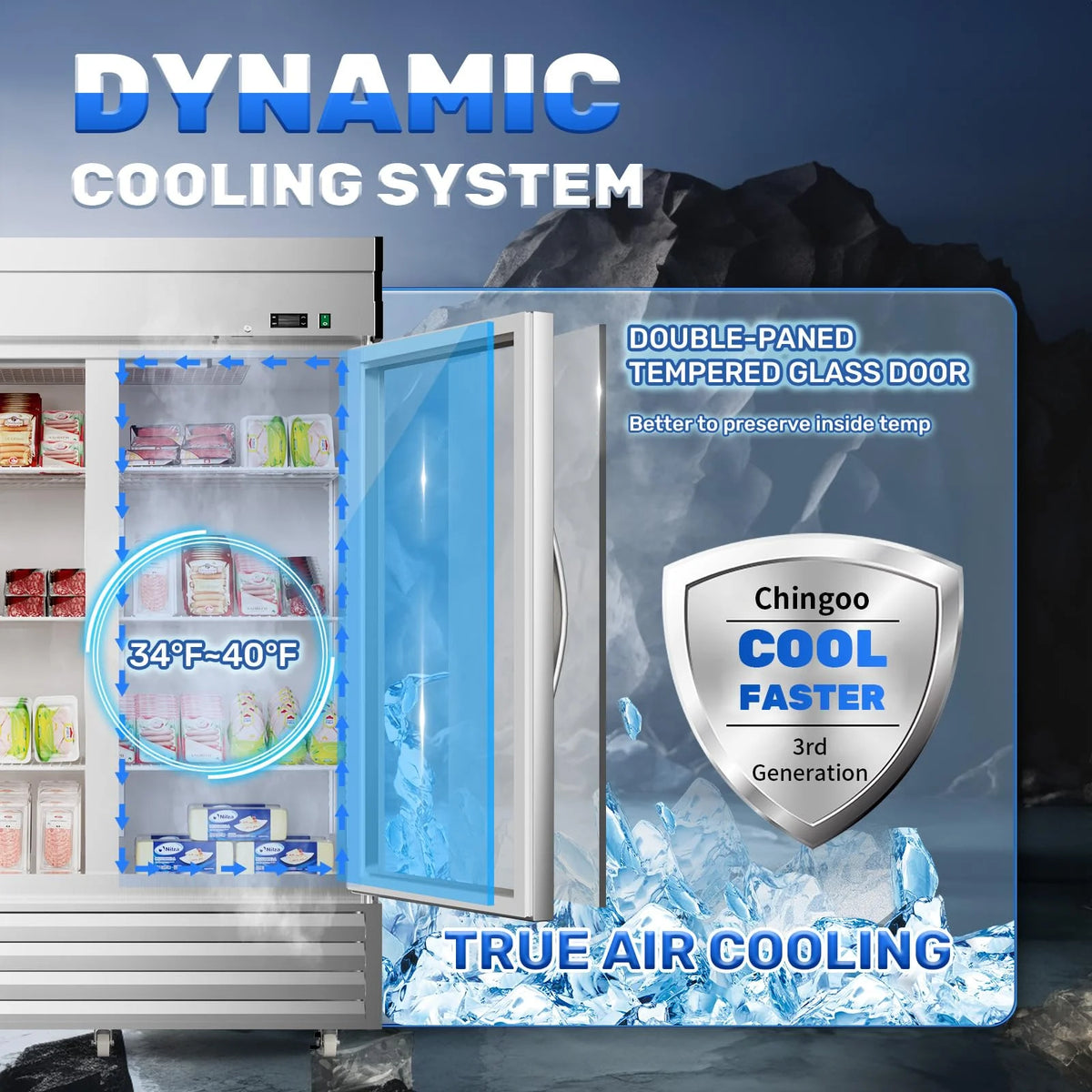 Commercial Beverage Cooler 2 Glass Doors 49 Cu.ft Stainless Steel Reach-in Upright Refrigerator H40115