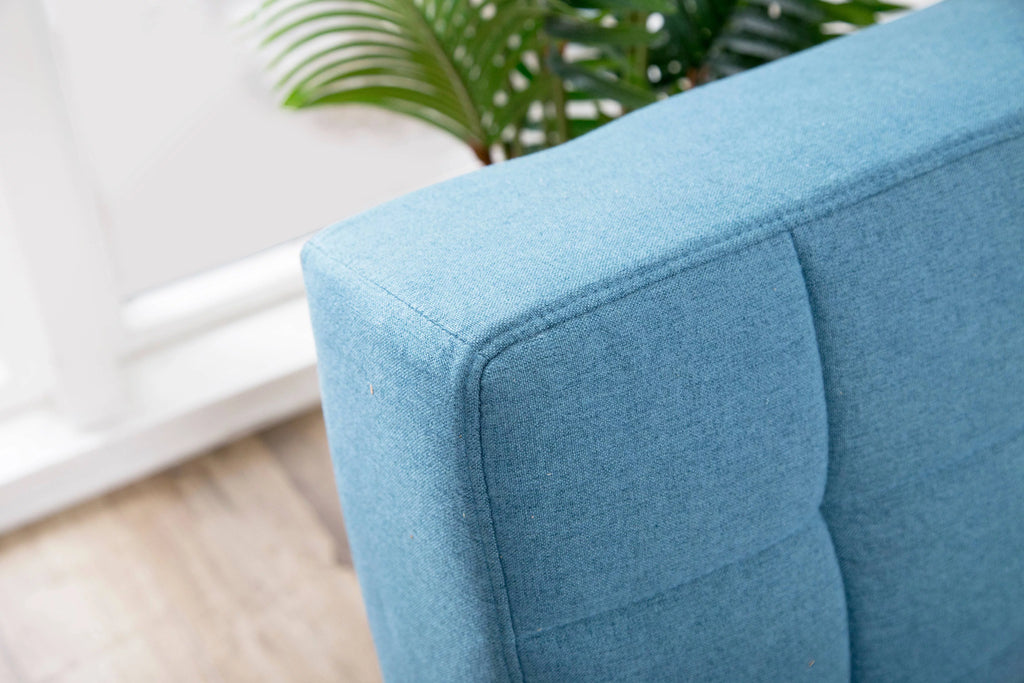 Blue Tufted Fabric Convertible Sofa Futon J6155