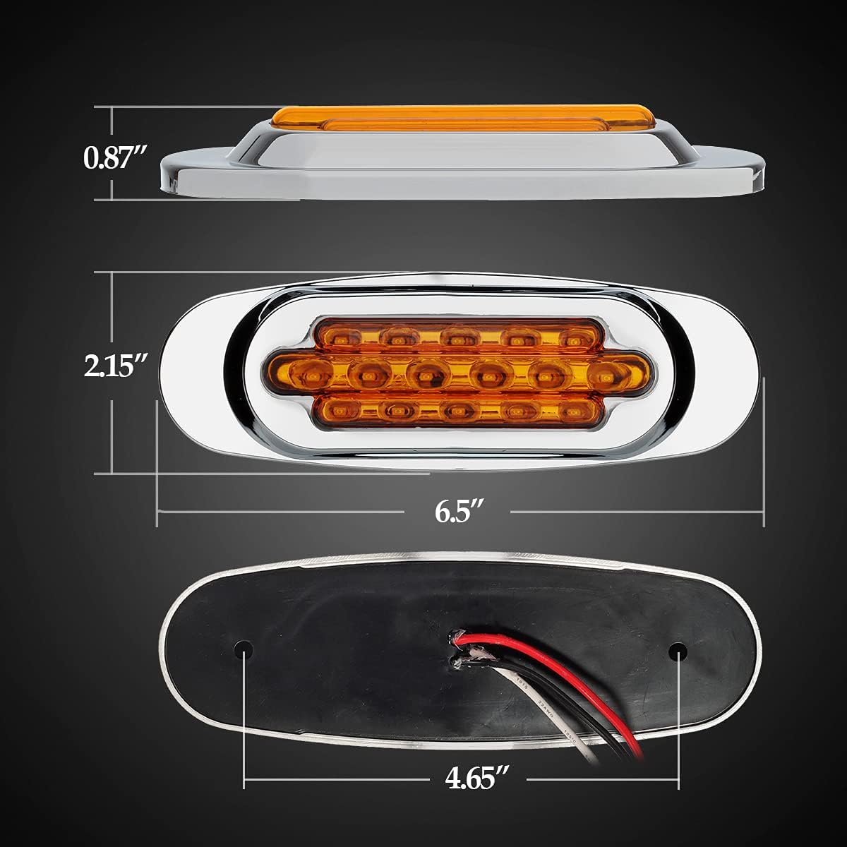 14Pcs 6.5" Inch Amber LED Side Marker Lights Surface Mount Turn Signals 12V Pack of 2 L2102