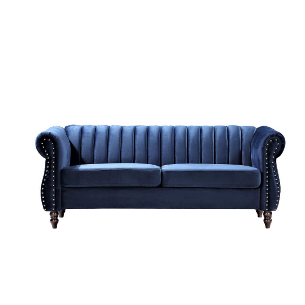 Dark Blue Velvet 3-Seats Chesterfield Sofa W953840