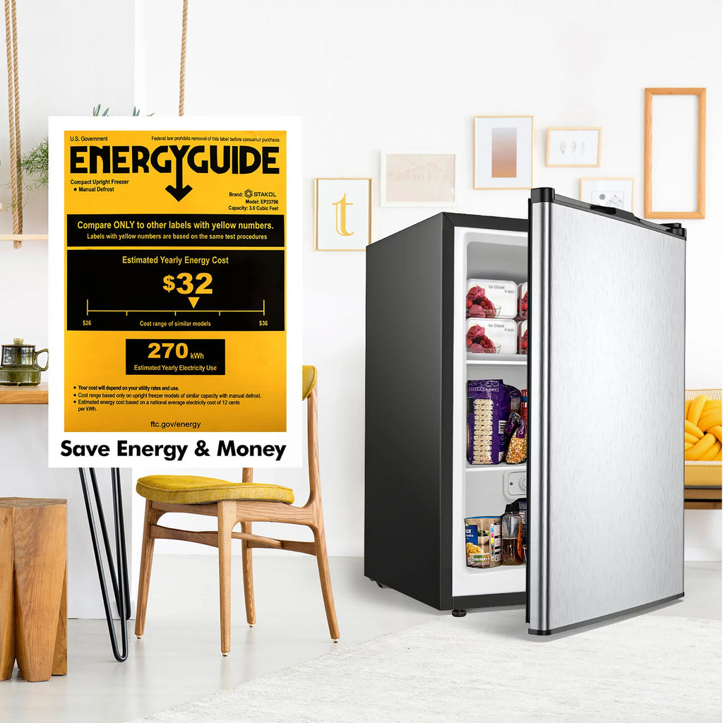 3 cu.ft. Compact Upright Freezer with Stainless Steel Door B944