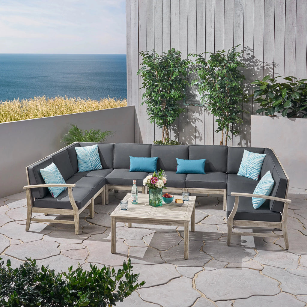 Light Gray Acacia Wood Outdoor Sofa Sectional Set D318
