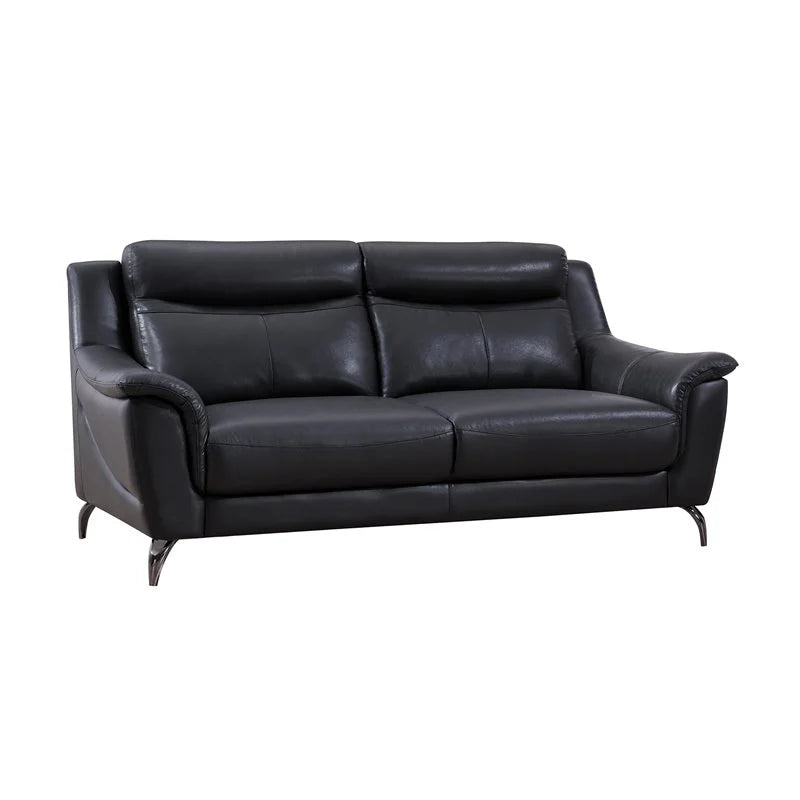 Black Genuine Leather Sofa J402