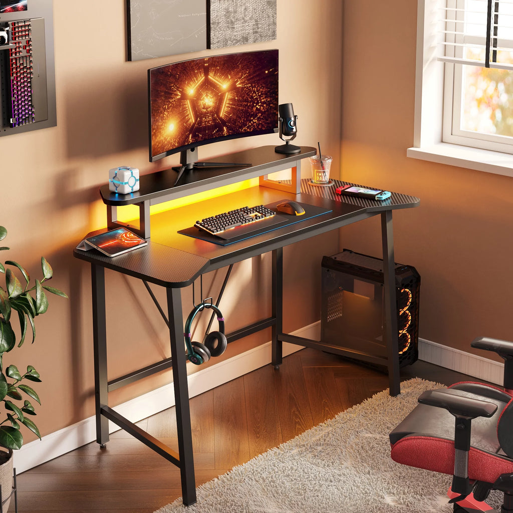Black 50 Inch Gaming Desk with LED Lights A836