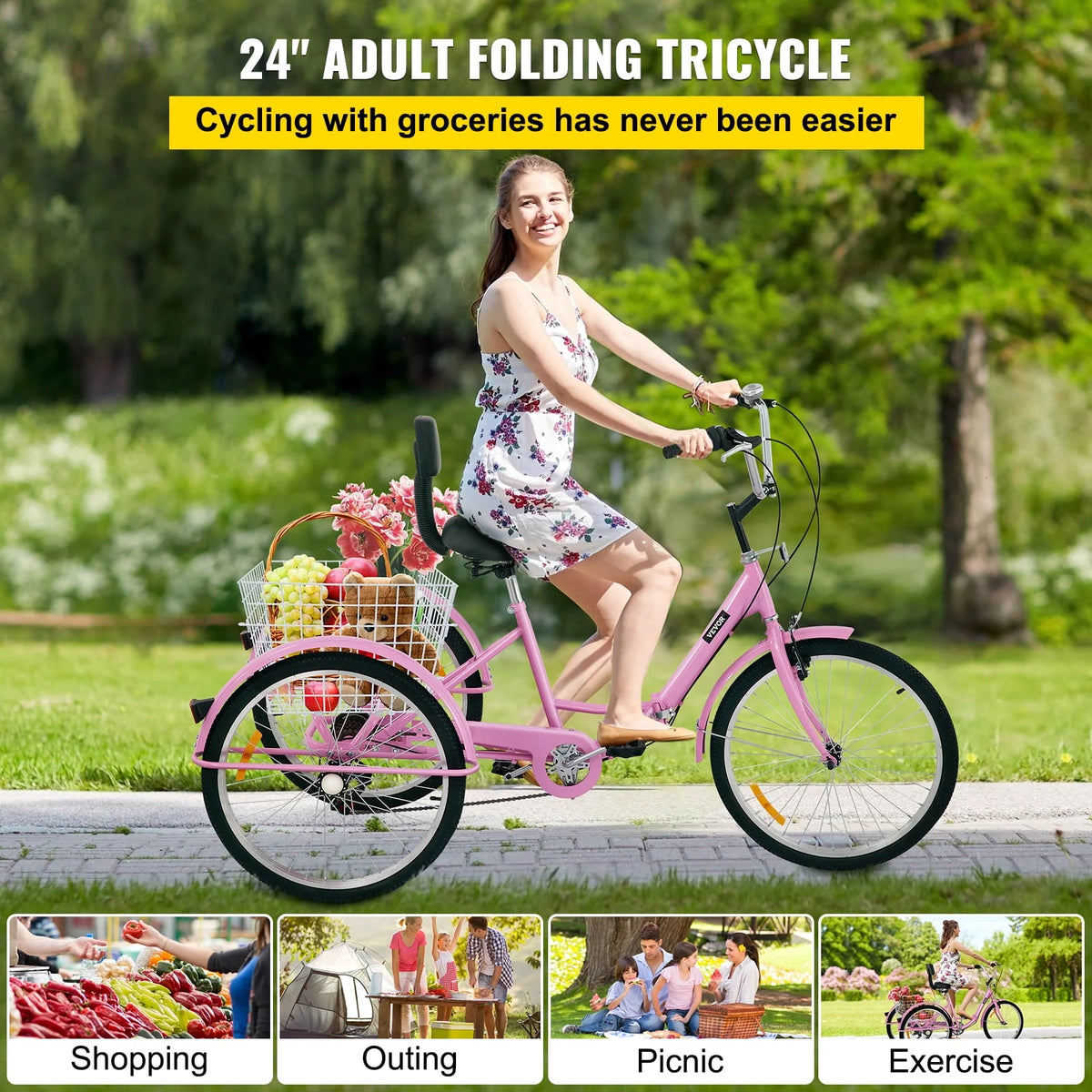 Foldable 7-Speed Tricycle with Basket I931