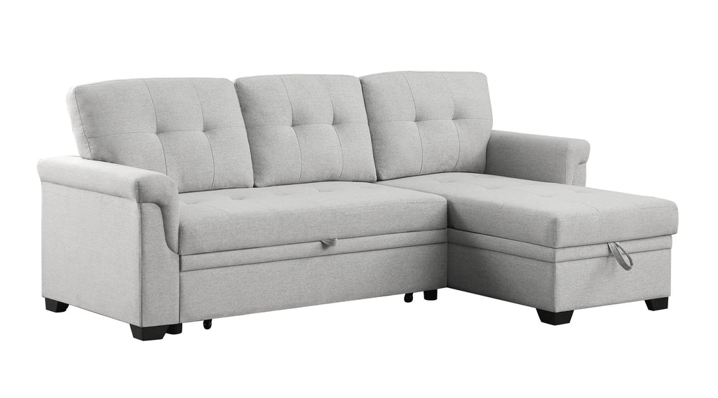 Light Gray Reversible Sleeper Sectional Sofa with Storage Chaise V5829