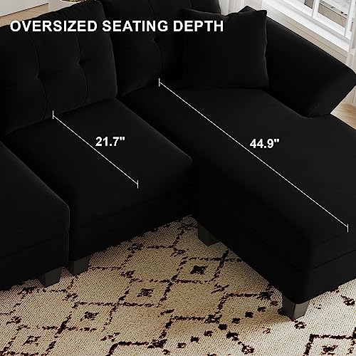 Black Velvet L Shaped Sectional Sofa with Chaise Z1969