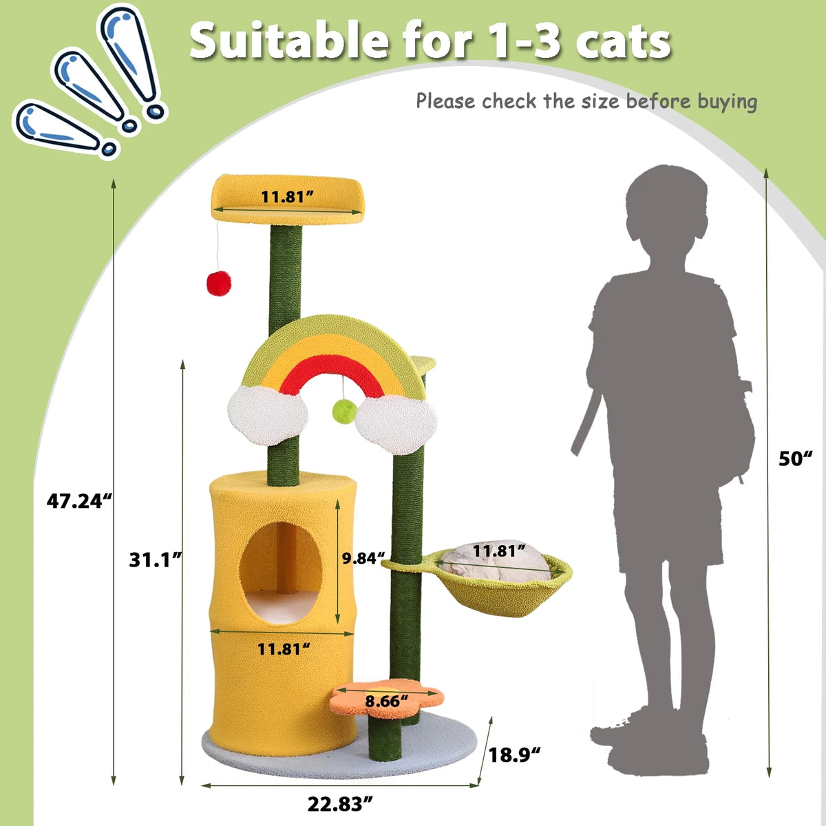 47" Cat Tree with Scratching Posts and Cat Condos H973