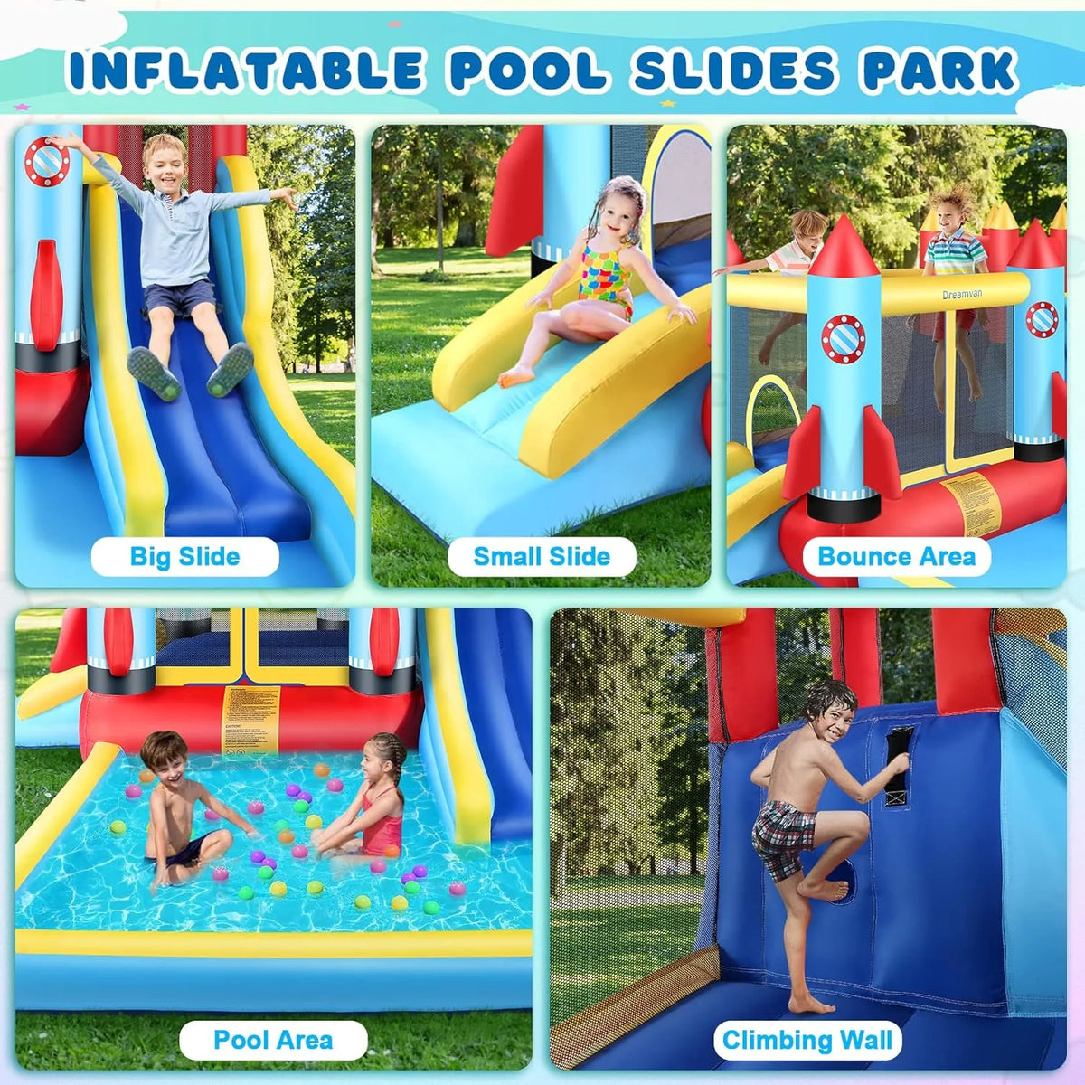 4-in-1 Children's Inflatable Bounce House with Pool and Slide M4353