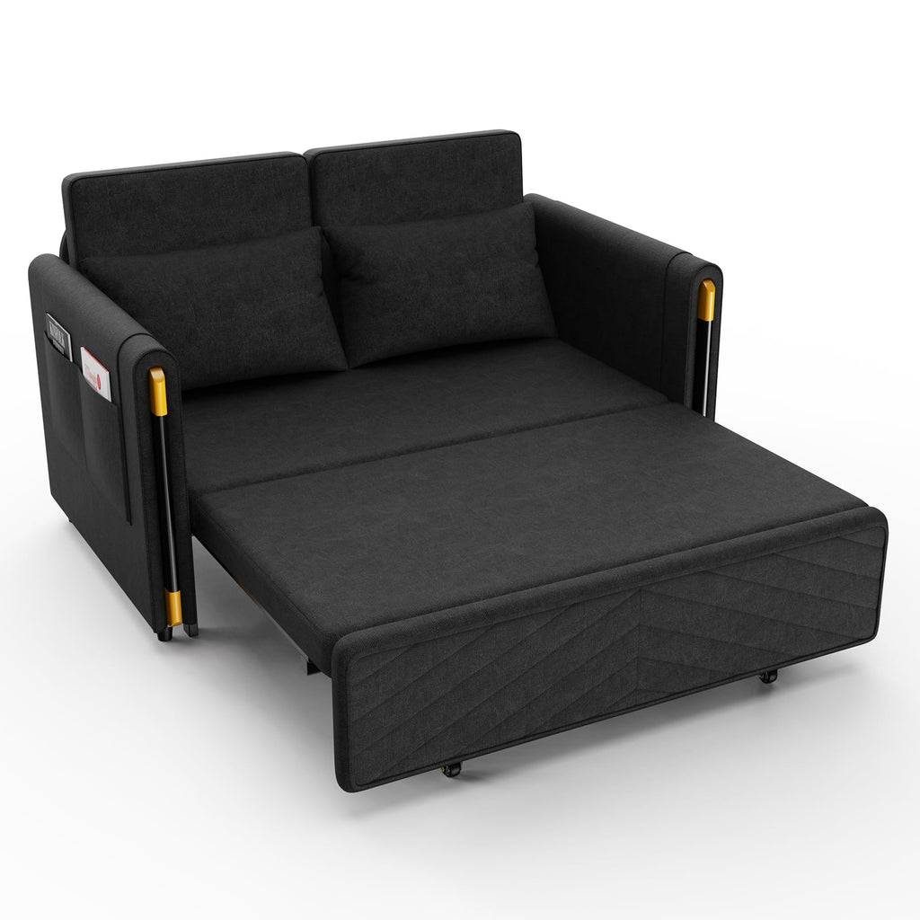 Black Linen Loveseat Sofa Bed with 2 Pillows E844