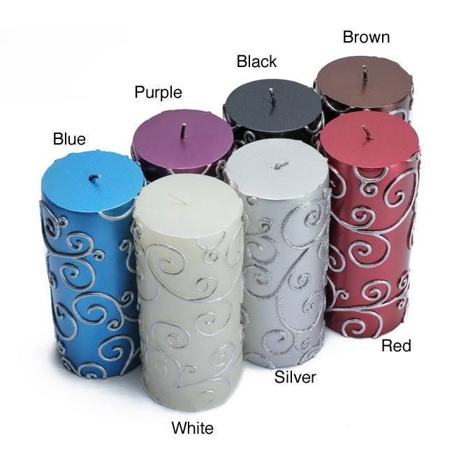 Purple Scroll Pillar Candle 12Pcs T638