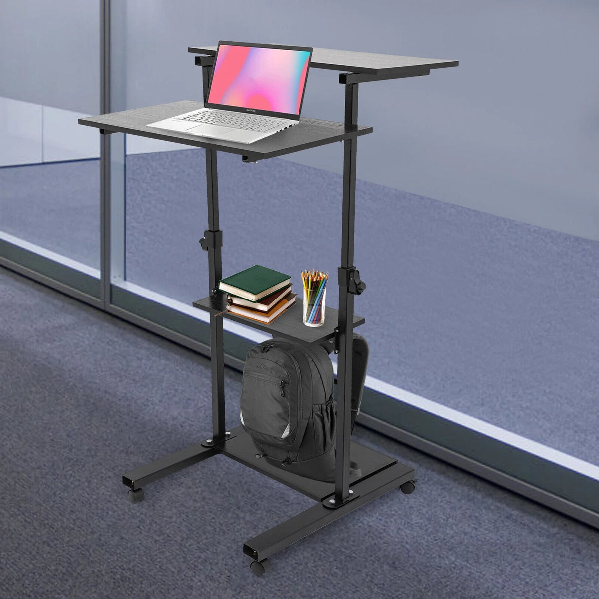 Black Adjustable Mobile Standing Desk S633