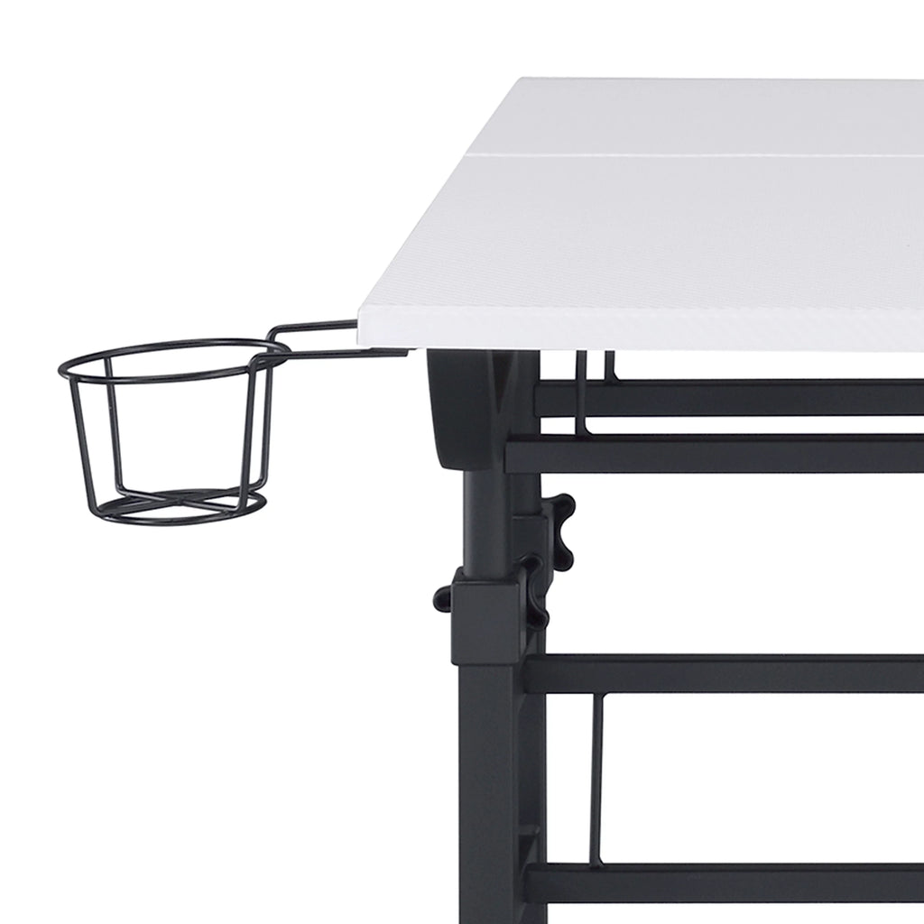 White Height Adjustable Rolling Writing Desk with Moveable Shelf A153977