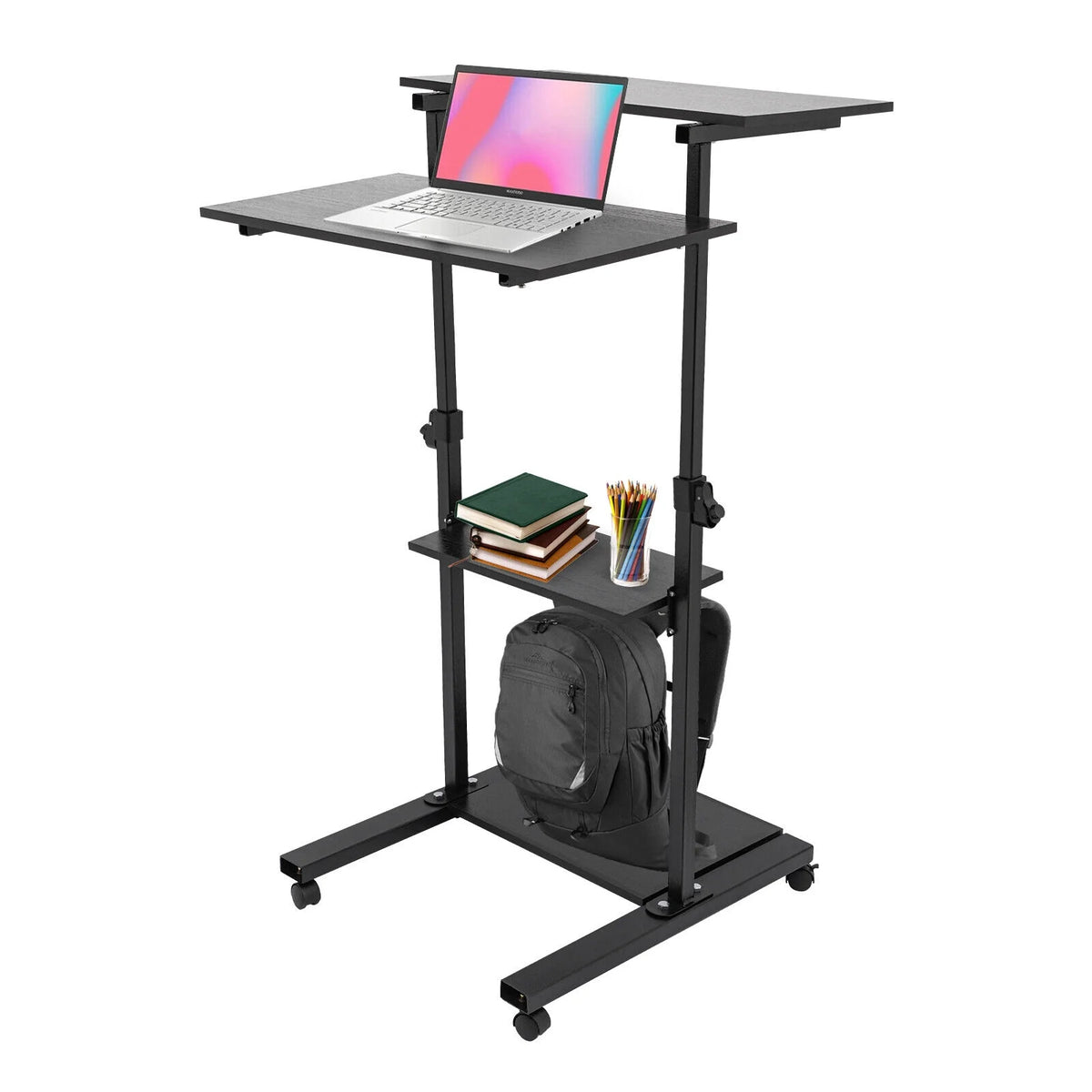 Black Adjustable Mobile Standing Desk S633
