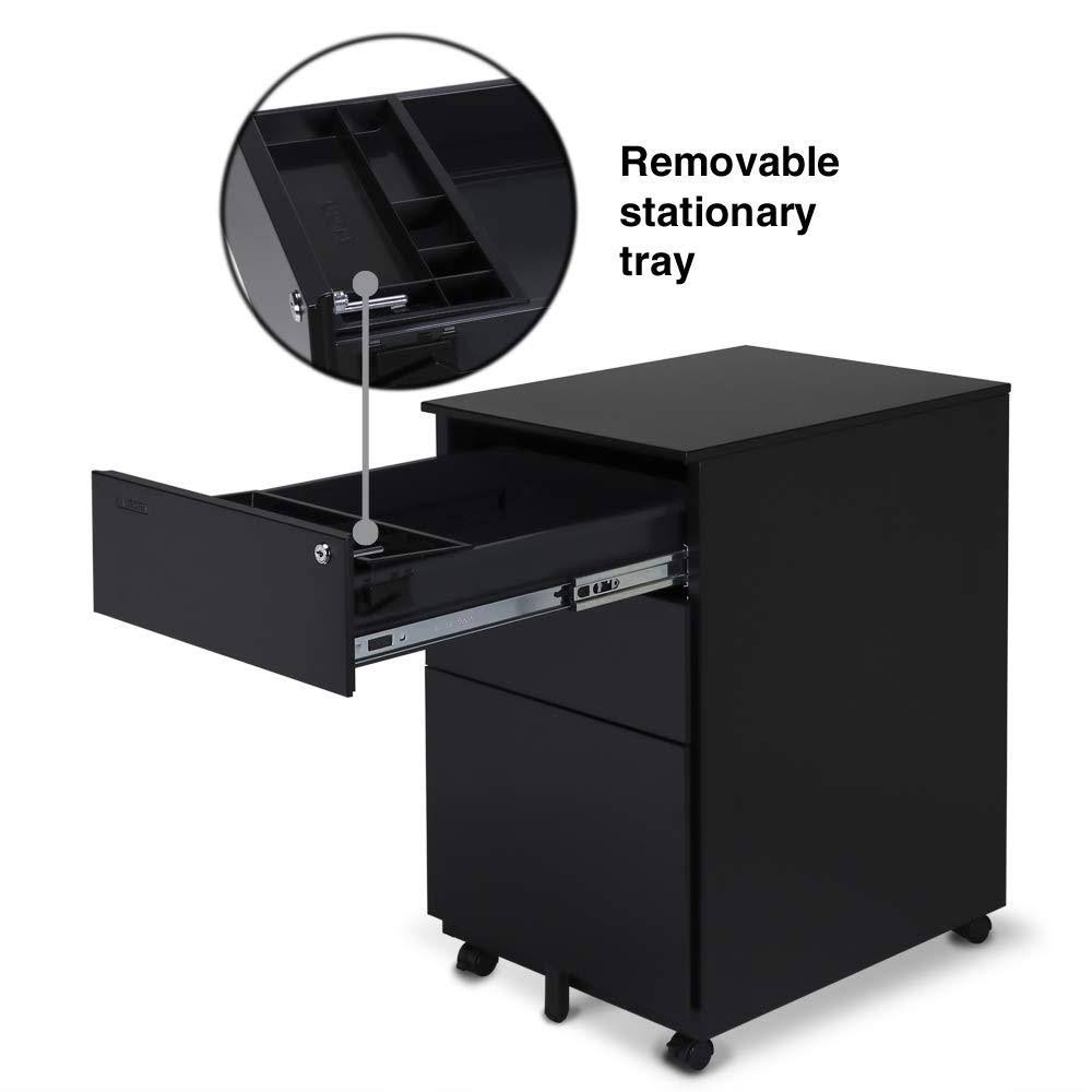 Black 3 Drawer Metal File Cabinet with Lock H565