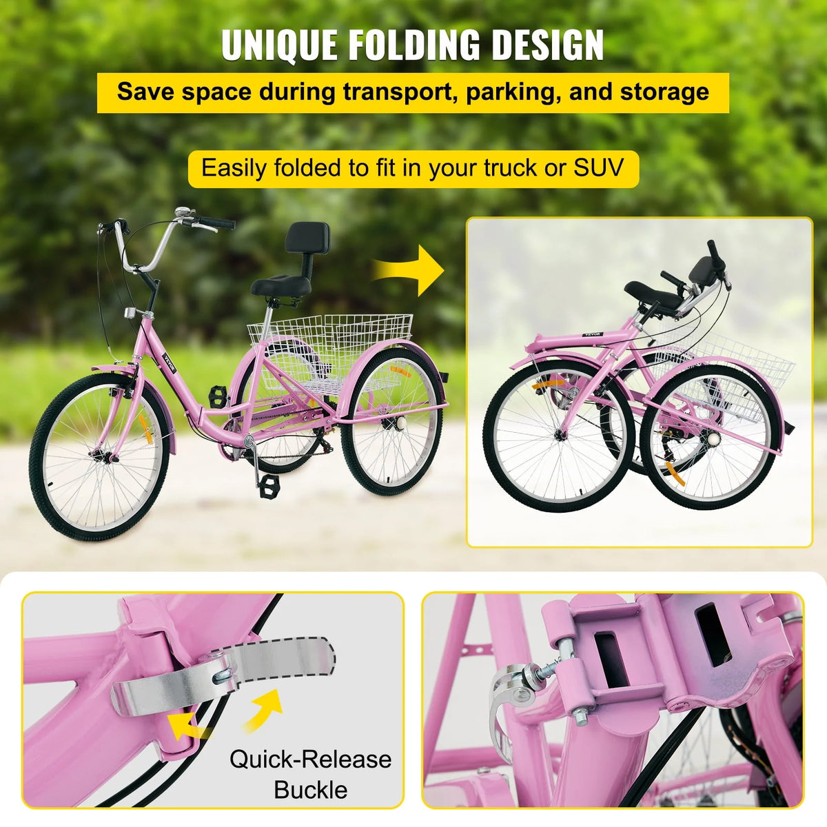 Foldable 7-Speed Tricycle with Basket I931