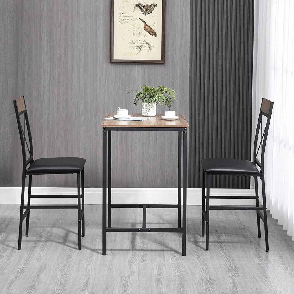 3 Piece Brown Dining Table and Chairs Set with PU Padded Stools O427549