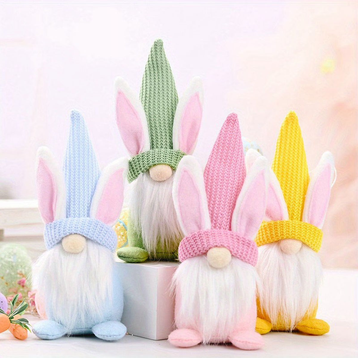 Easter Gnomes Decorations, 2 Pack Bunny Tiered Tray Plush Gnome Decor Handmade Swedish Tomte Elfs Dwarf Rabbit Doll F577490