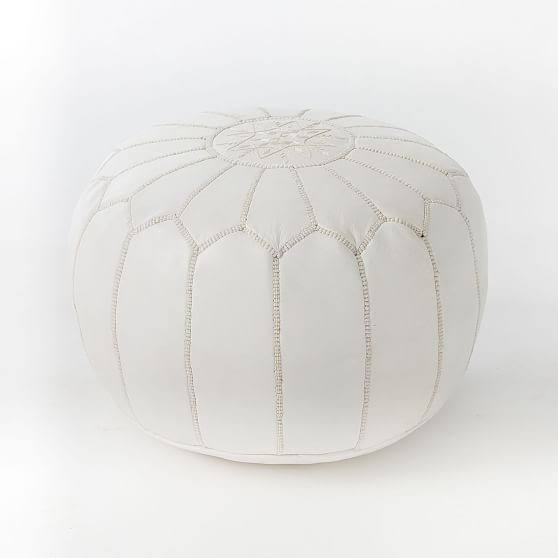 White Leather Pouf C9678
