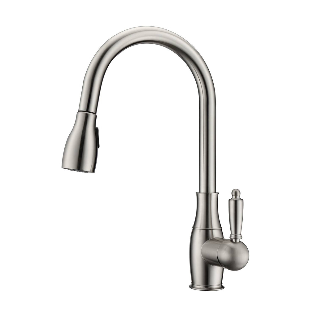 Brushed Nickel Kitchen Faucet Pull-Out Spray Metal Lever Handles W1224