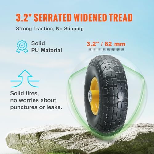 10-Inch Solid Rubber Flat Free Tubeless Tires and Wheels, 2-Pack J723