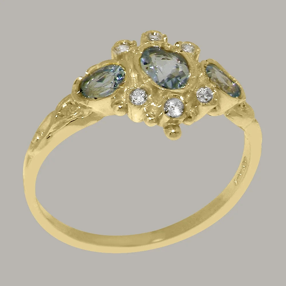 9k Yellow Gold Natural Aquamarine & Diamond Womens Engagement Ring V65114