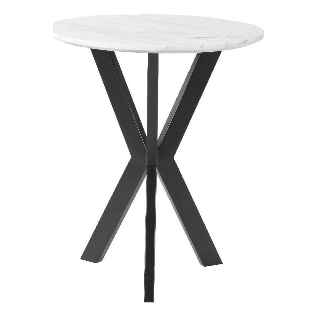 Black Round End Table with White Marble Top N8575